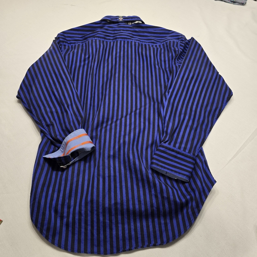 Robert Graham Striped Button Up Dress Shirt Mens Size Medium Flip Cuff - Picture 5 of 5